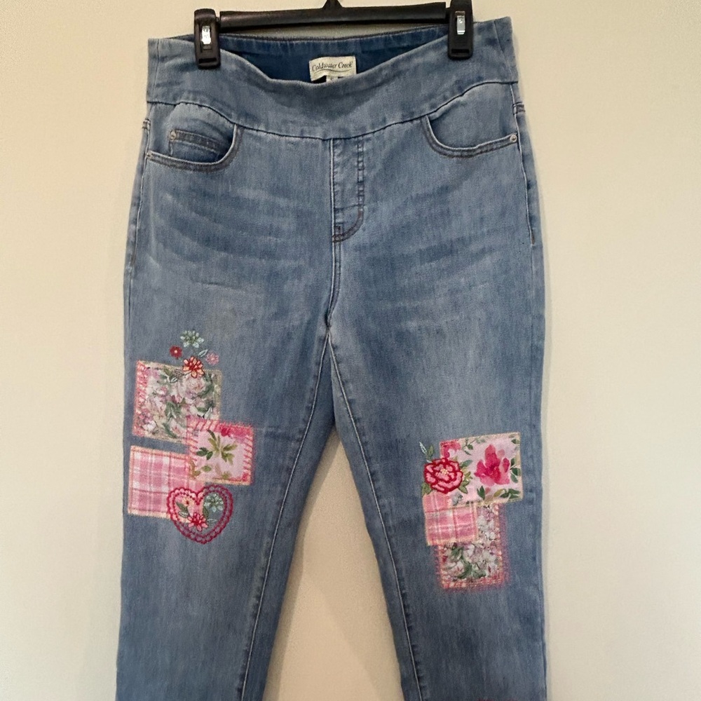 Coldwater Creek Wild at Heart Jeans with Pink Floral Patchwork